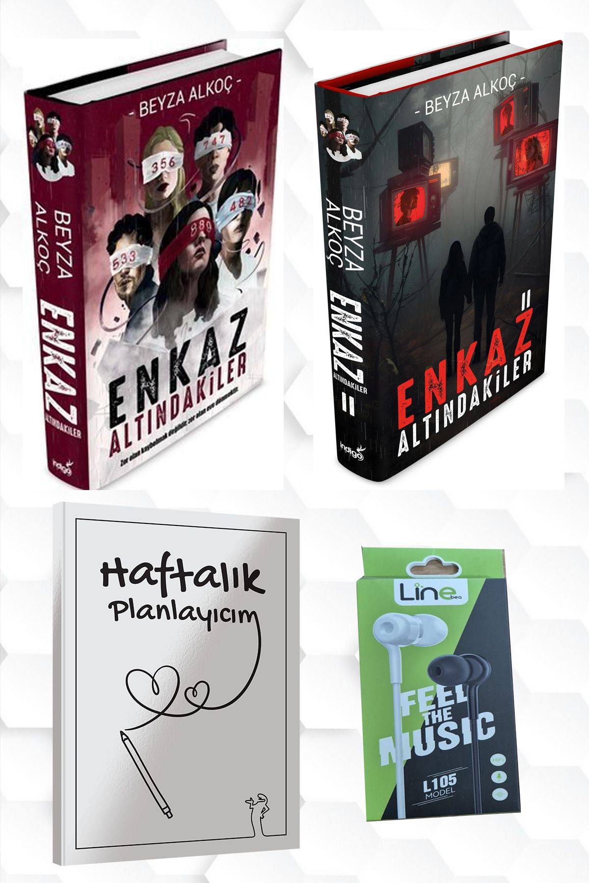 İndigo Kitap CİLTLİ-BEYZA ALKOÇ-ENKAZ ALTINDAKİLER 1 VE 2 +HAFTALIK PLANLAYICIM (52 HAFTA) KULAKLIK HEDİYE