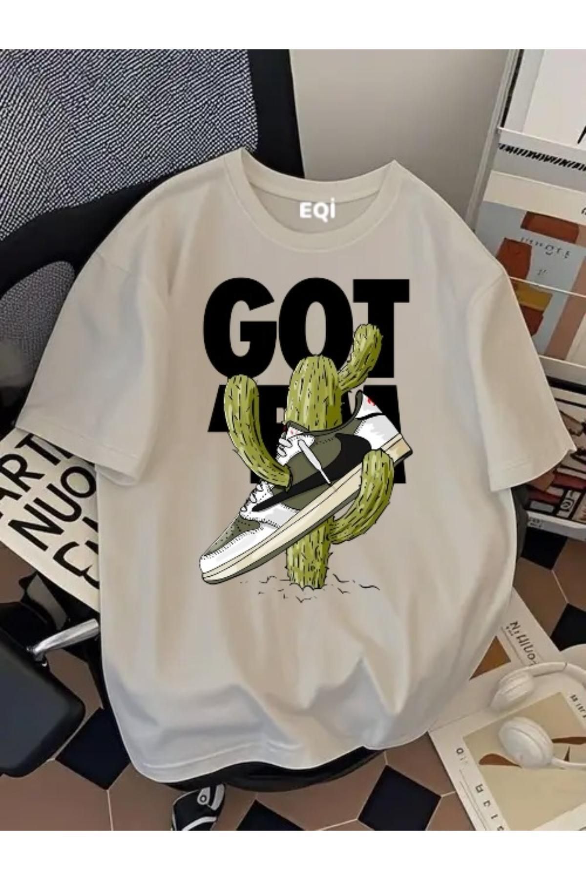 EQİ Got It Kaktüs Ayakkabı Baskılı Oversize T-Shirt