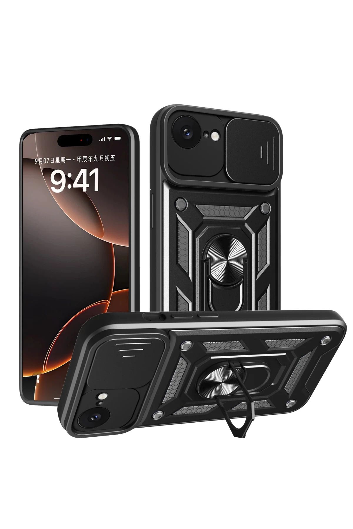 NewFace iPhone 16E Kılıf Pars Lens Yüzüklü Silikon - Siyah FERRG