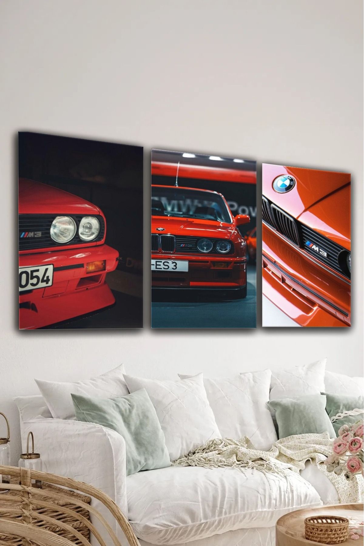 z zizuph 3'lü Kırmızı BMW, E30 M3 Araba Tablo, 4 mm Temperli Kırılmaz Cam Tablo