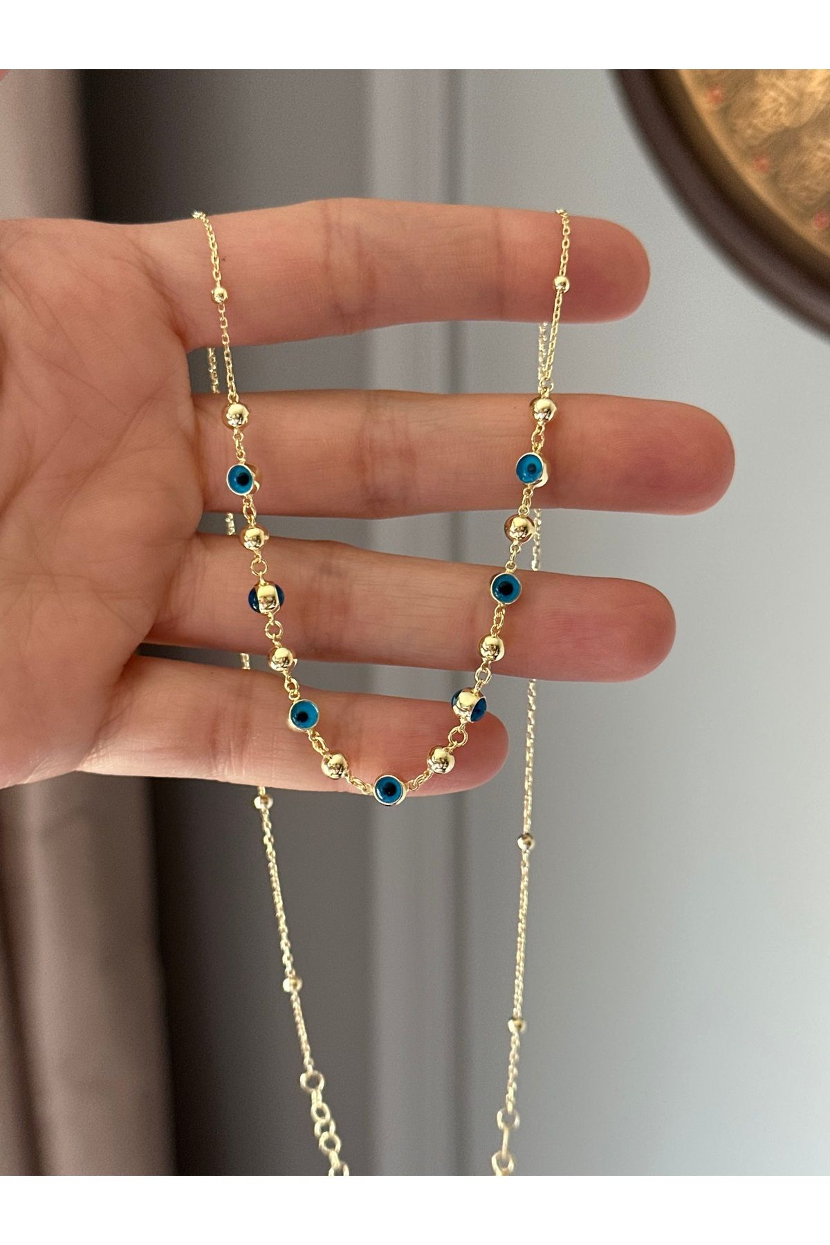 emy by emel luxury silver jewelry Altın Kaplama Topçuklu Nazar Boncuklu Kolye 925 Ayar Gümüş