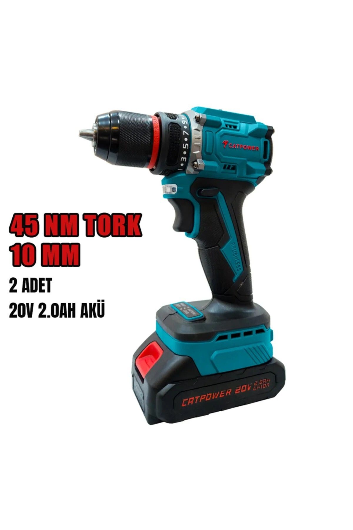CATPOWER EL ALETLERİ CATPOWER KÖMÜRSÜZ AKÜLÜ VİDALAMA Lİ-İON (SET) 45 NM 10 MM 20V 2.0 AH