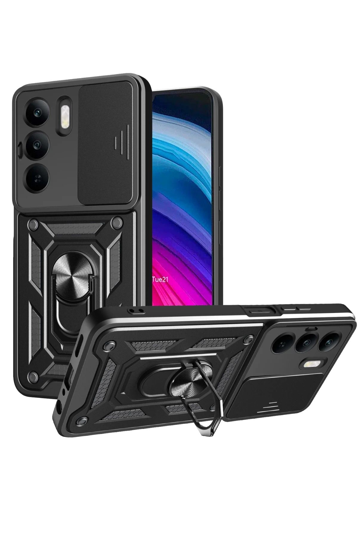 NewFace Realme C75 4G Kılıf Pars Lens Yüzüklü Silikon - Siyah FERRG