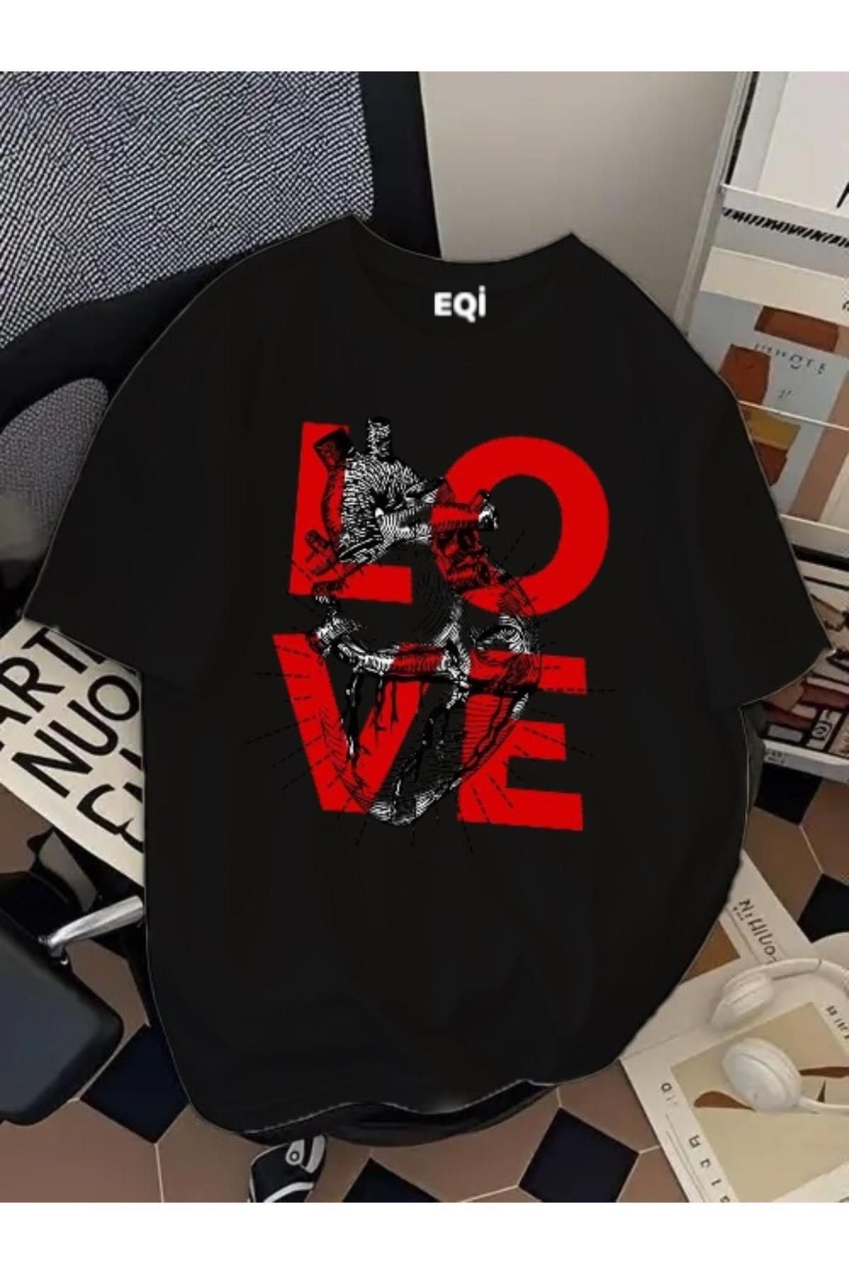 EQİ Love Kalp Baskılı Oversize T-Shirt