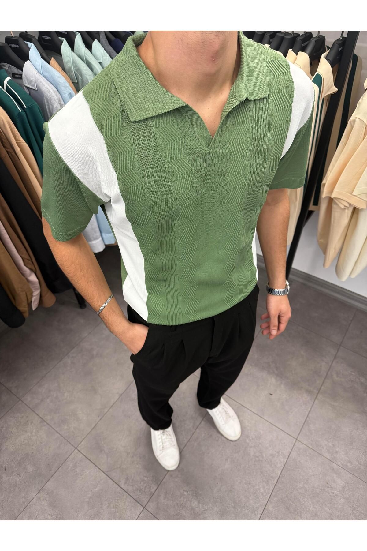 Butik Etnik Desenli Triko Yeşil