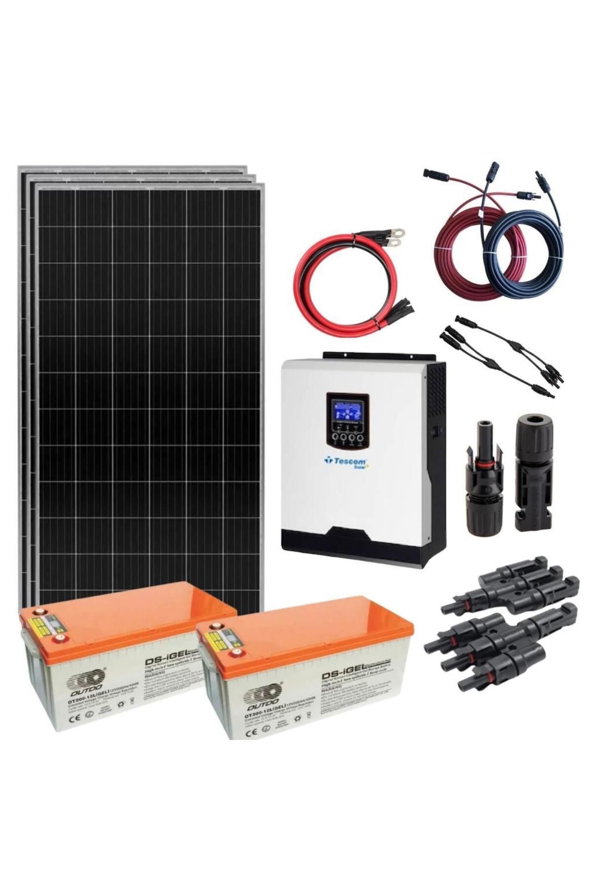 Fabri Solar Güneş Enerjisi Hazır Solar Paket – 3Kw İnverter + 3X 400W Güneş Paneli + 2X 12V 200Ah Jel Akü