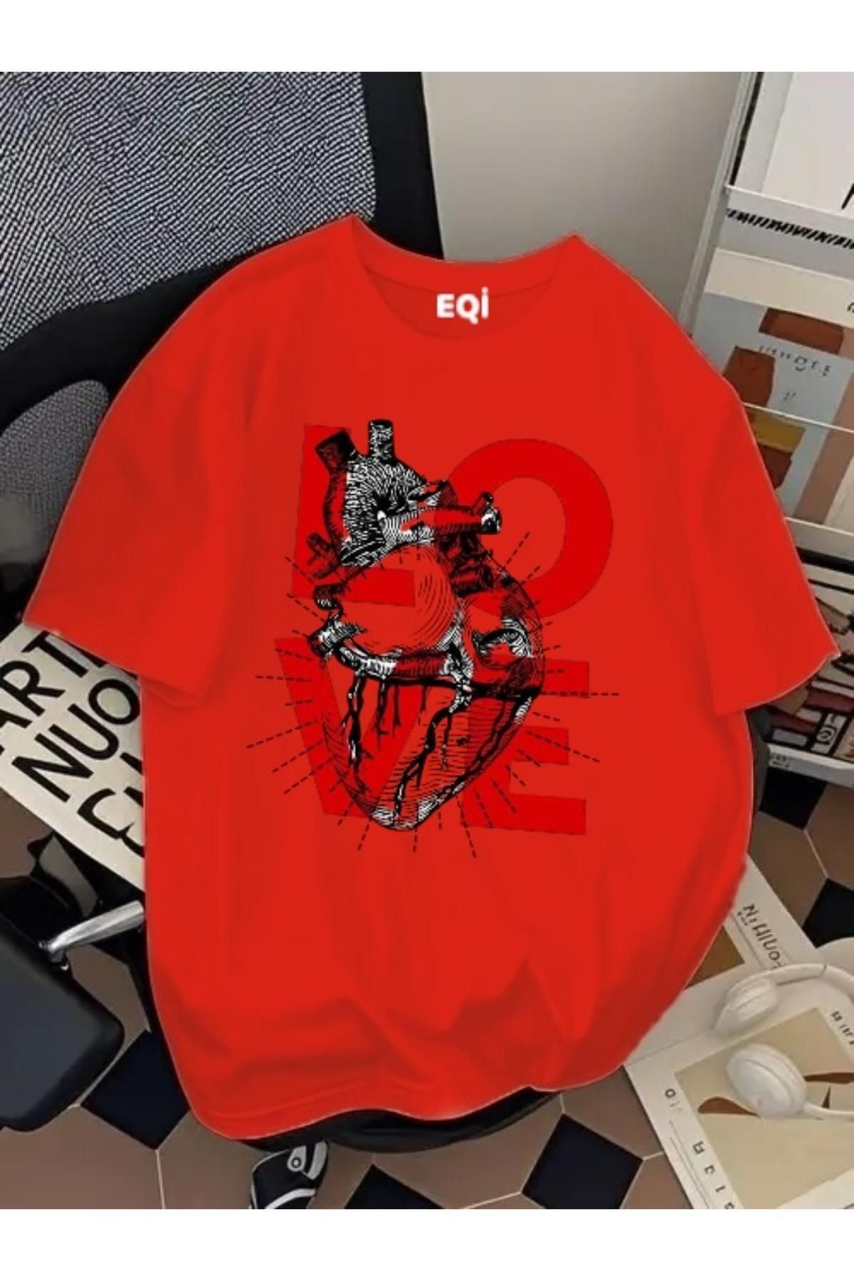 EQİ Love Kalp Baskılı Oversize T-Shirt