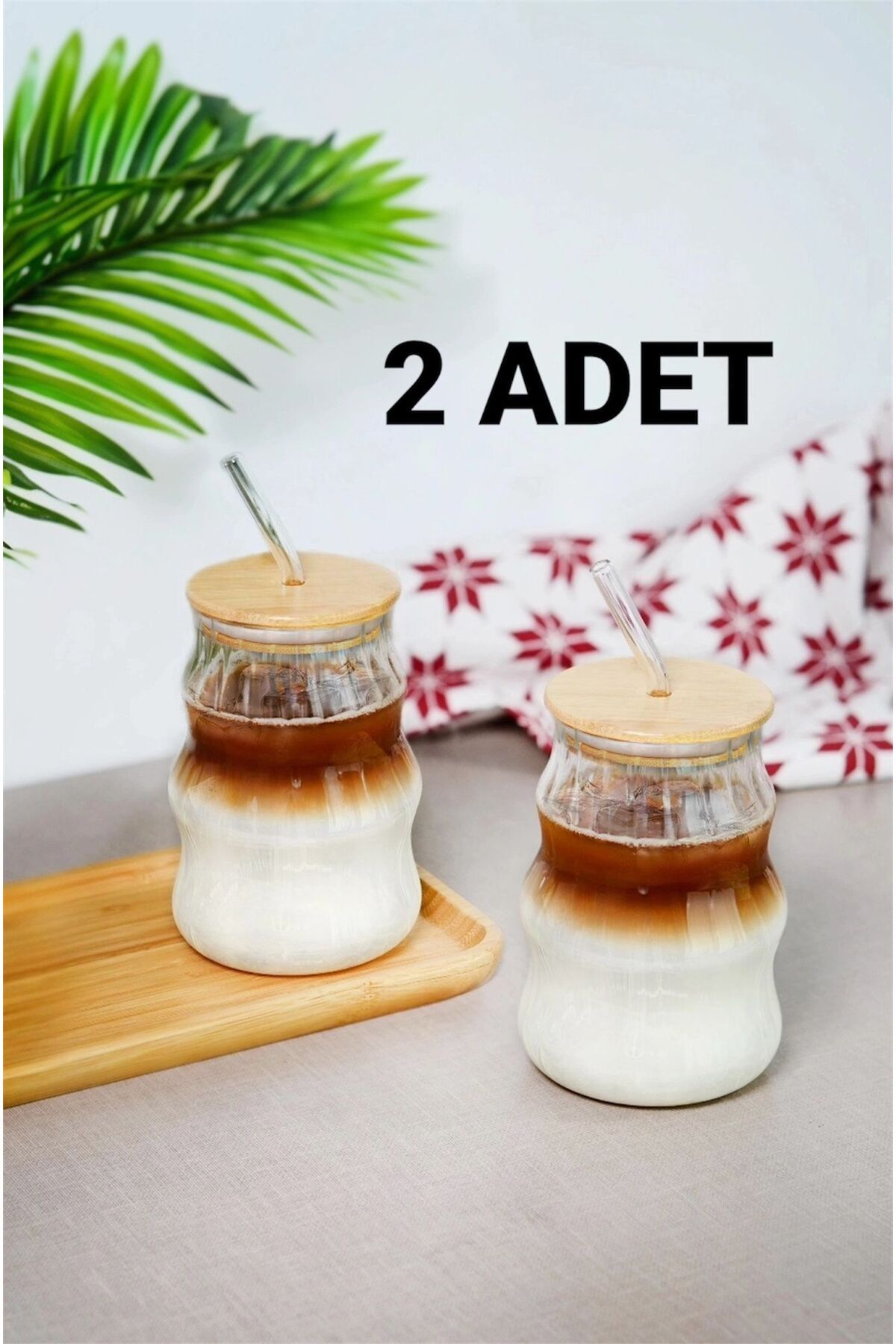 Bayev 2 Adet 450 Ml Burgu Bambu Kapaklı Cam Pipetli Pinterest Bardak - Borosilikat Sunum Bardağı 401304