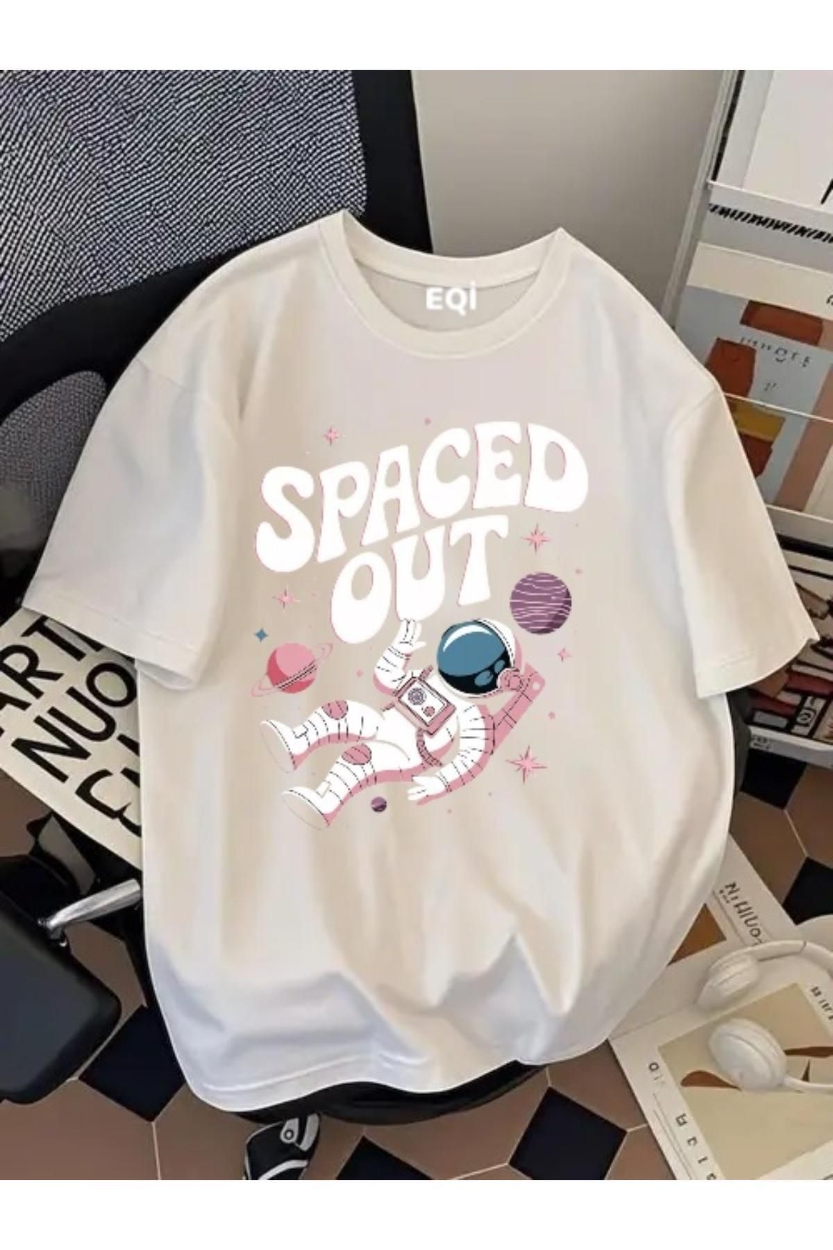EQİ Astronot Spaced Out Baskılı Oversize T-Shirt