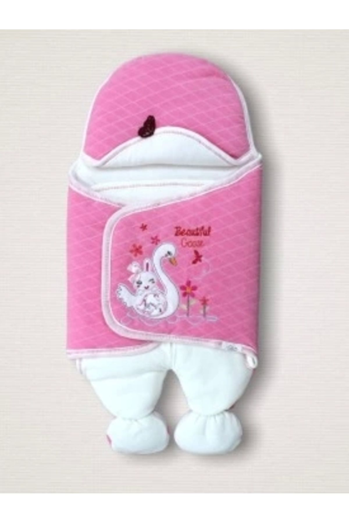 Diji Baby Yenidoğan Çiçekli Ördek Nakışlı Şapkalı Kız Bebek Ayaklı Kundak Bebek Battaniyesi