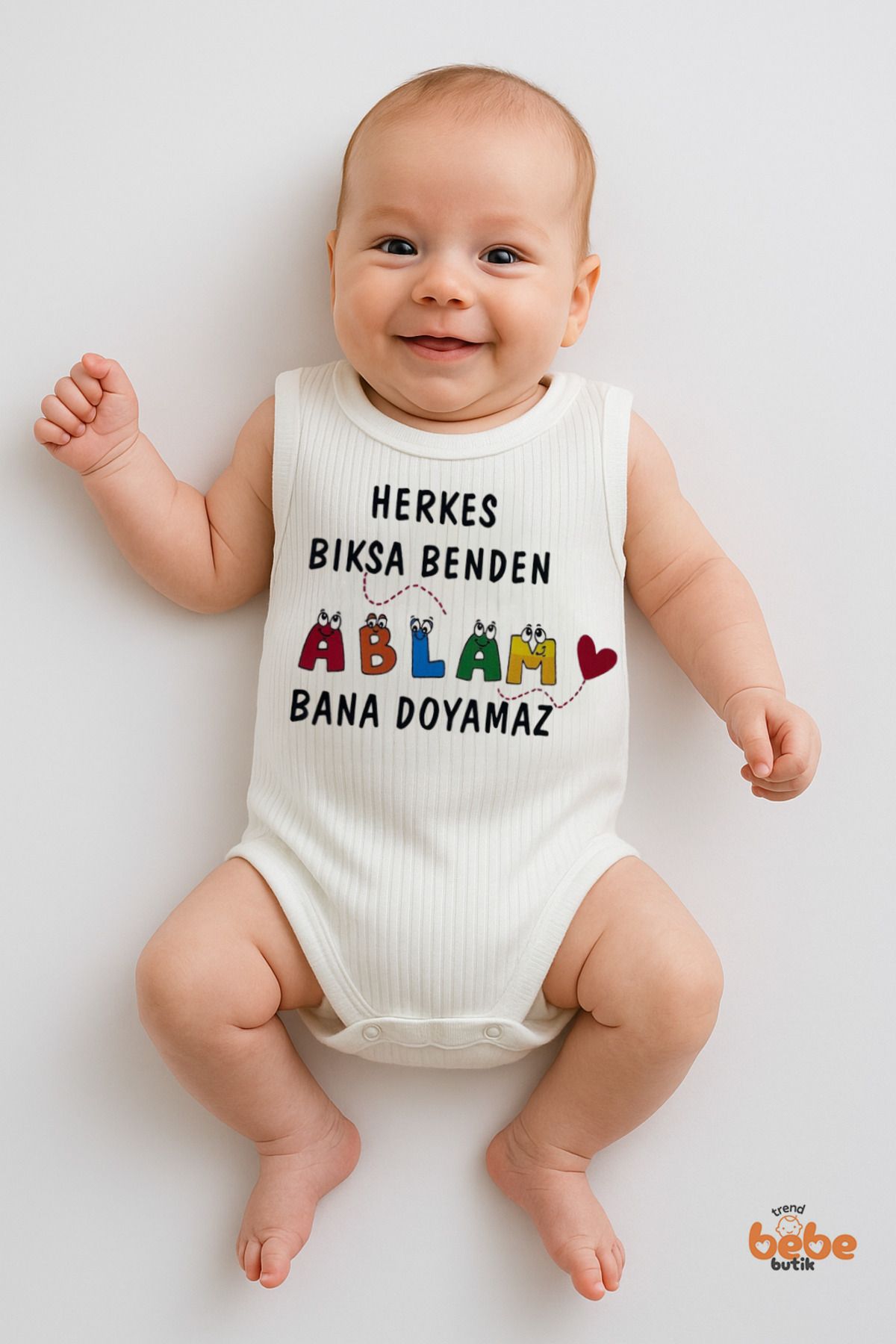 Trend Bebe Butik Ablam Bana Doyamaz Yazılı Kız Bebek Çıtçıtlı Zıbın Body | 6-36 Ay | %100 Pamuk Yazlık Atlet Tulum