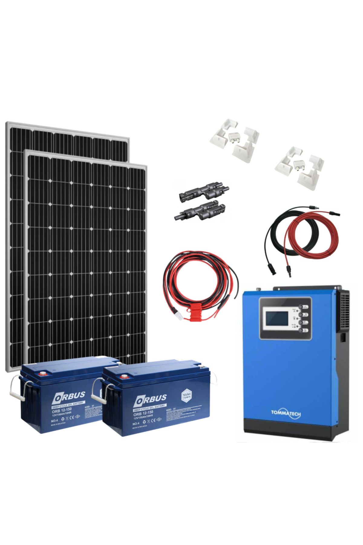 Fabri Solar Güneş Enerjisi Karavan Solar Paket – 3Kw Mppt Akıllı İnverter + 2X 330W Güneş Paneli + 2X 12V 150A J