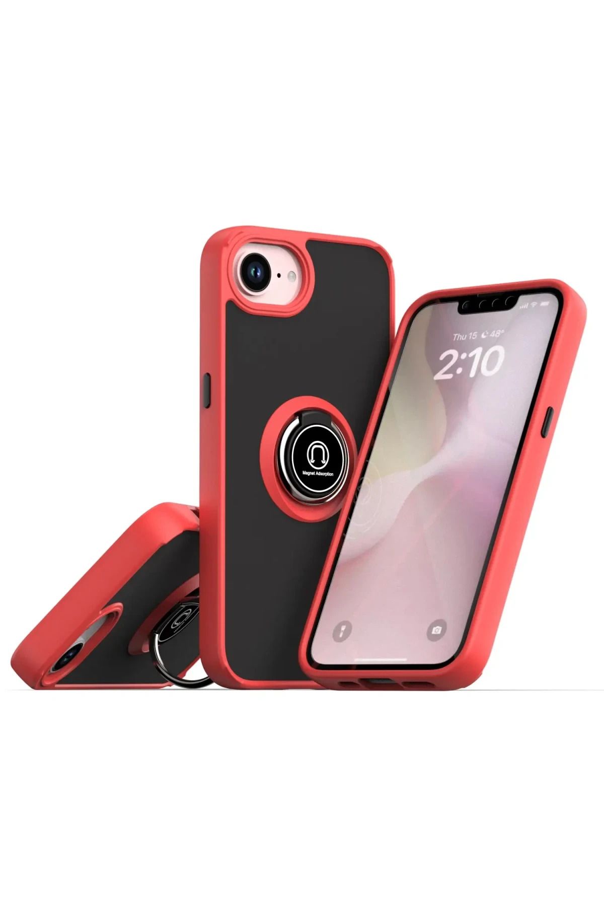 NewFace iPhone 16E Kılıf Montreal Yüzüklü Silikon Kapak - Kırmızı FERRG