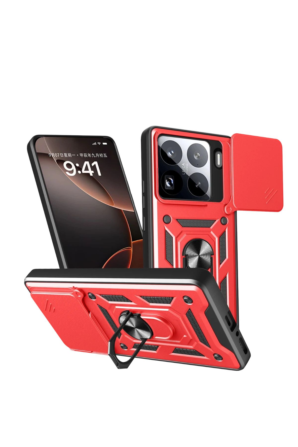 NewFace Xiaomi Mi 15 Pro Kılıf Pars Lens Yüzüklü Silikon - Kırmızı FERRG