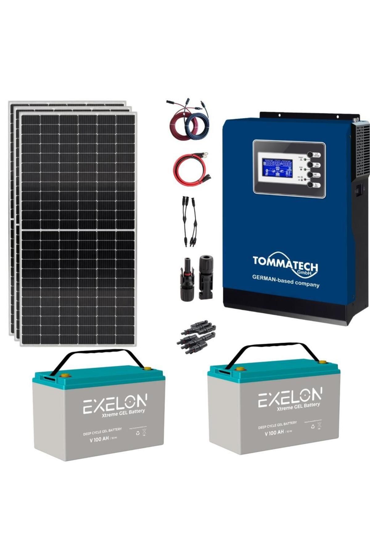 Fabri Solar Güneş Enerjisi Bağ Evi Solar Paketi – 3Kw İnverter + 3X 350W Güneş Paneli + 2X 12V 100Ah Jel Akü