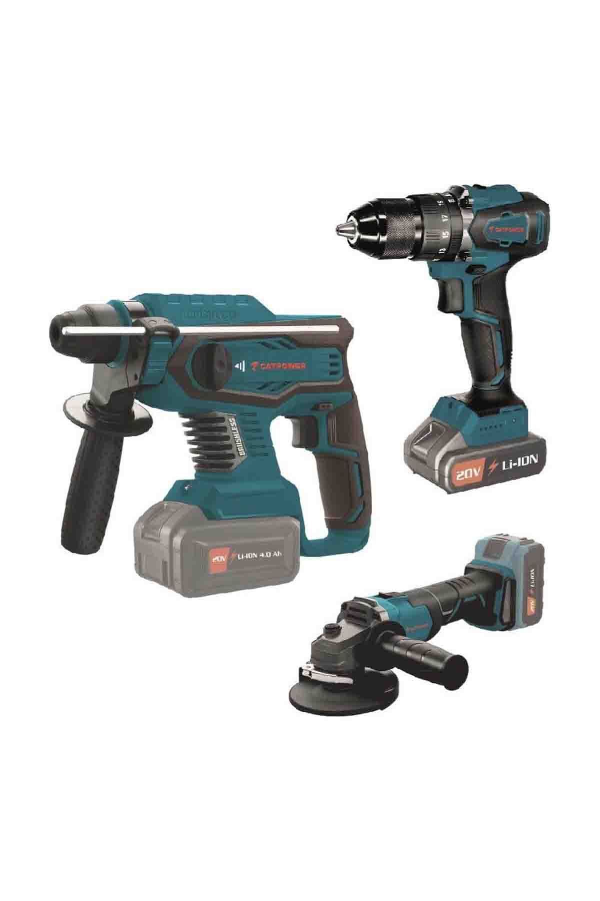 CATPOWER EL ALETLERİ CATPOWER KÖMÜRSÜZ AKÜLÜ 3 LÜ SET (MATKAP, KIRICI, TAŞLAMA)