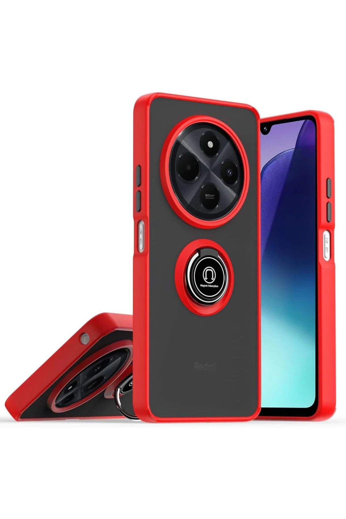 NewFace Realme C75 4G Kılıf Montreal Yüzüklü Silikon Kapak - Kırmızı FERRG