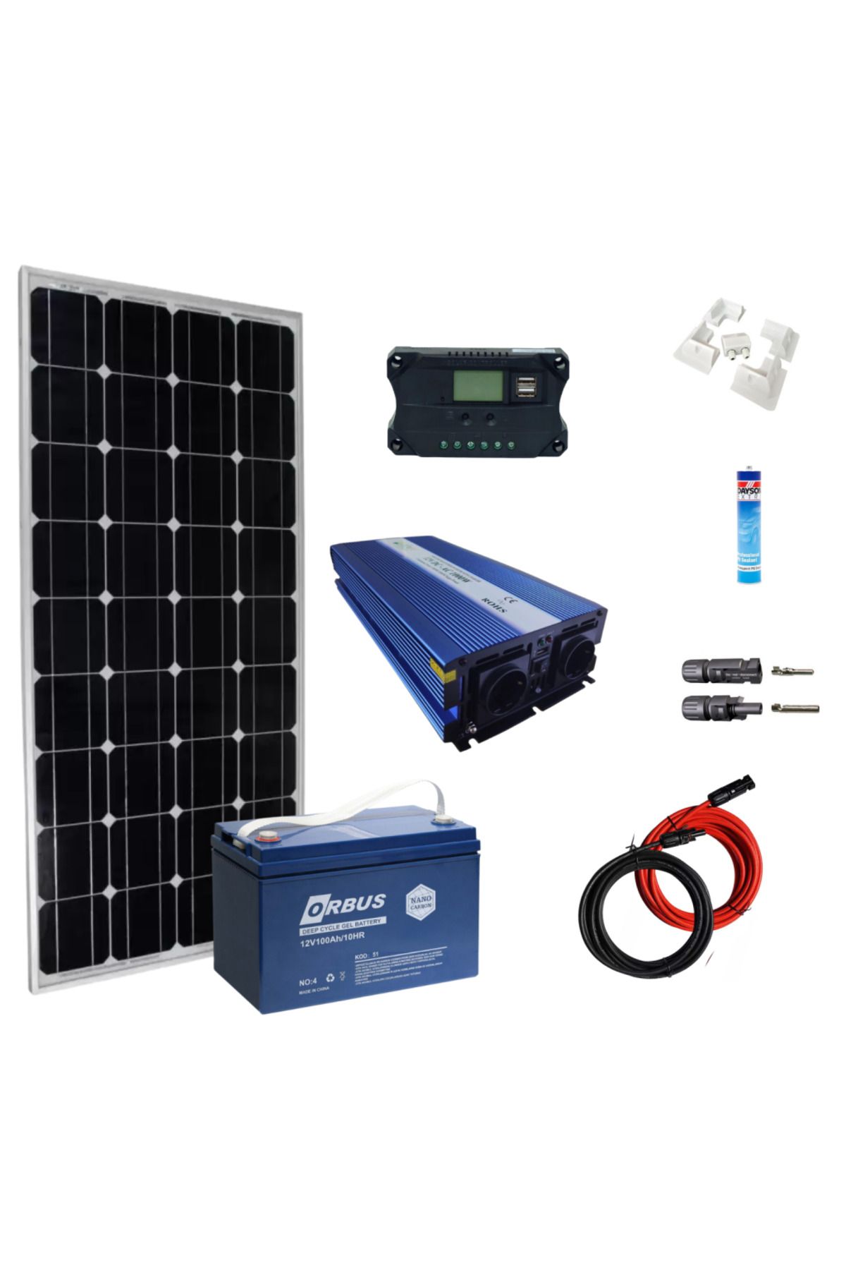 Fabri Solar Güneş Enerjisi Karavan Solar Paket – 1Kw Ups Şarjlı Tam Sinüs İnverter - 1X 200W Güneş Paneli – 1X 1