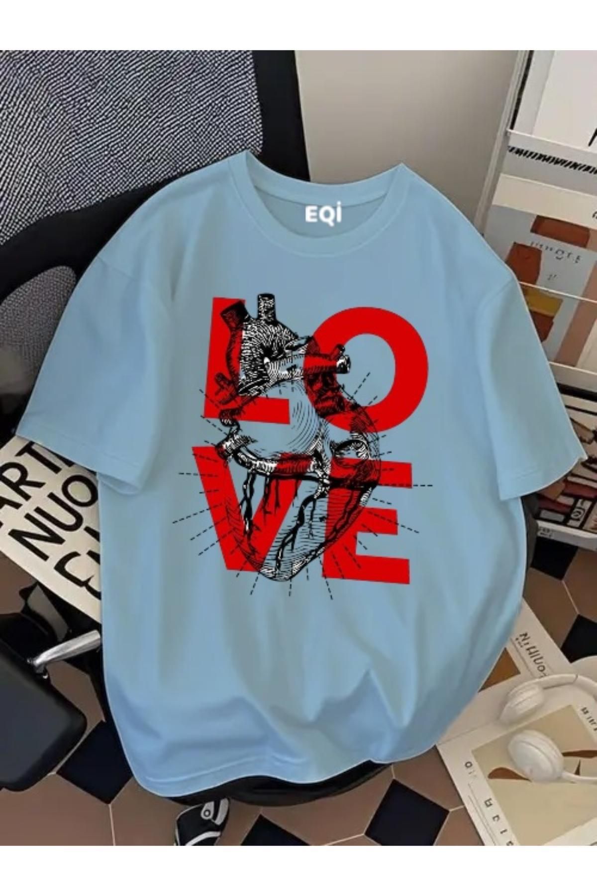 EQİ Love Kalp Baskılı Oversize T-Shirt