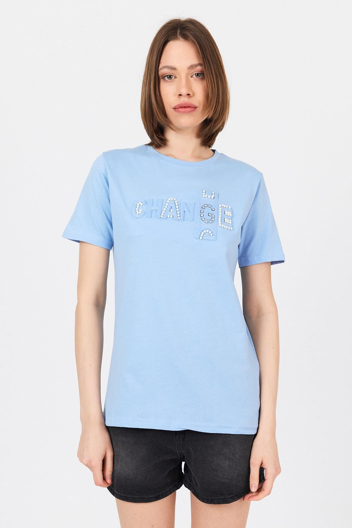Rays Mavi Change Yazı Kabartmalı Tişört 25227