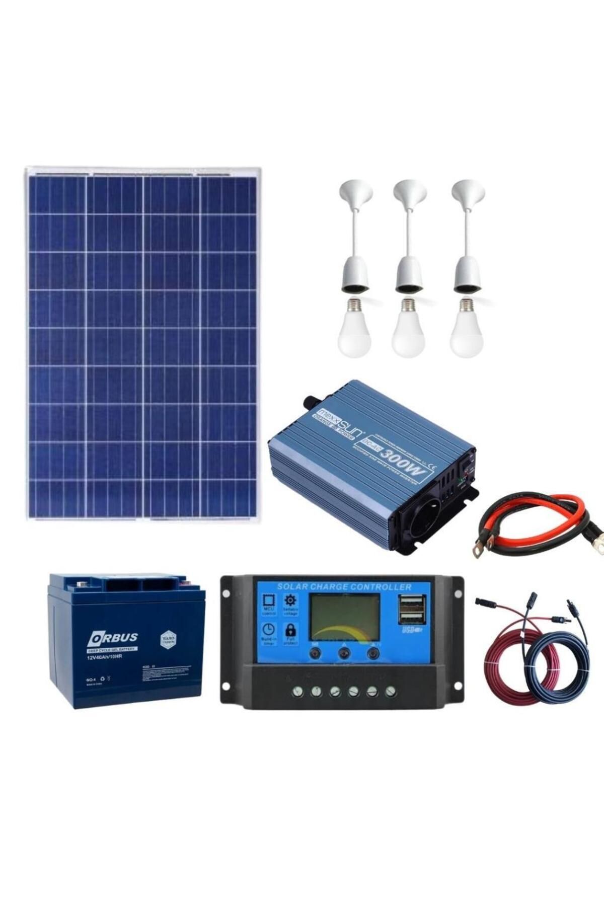 Fabri Solar Güneş Enerjisi Tv+Aydınlatma Paketi - 300W Modifiye Sinüs İnverter + 1X 12V 105W Güneş Paneli +1X 12