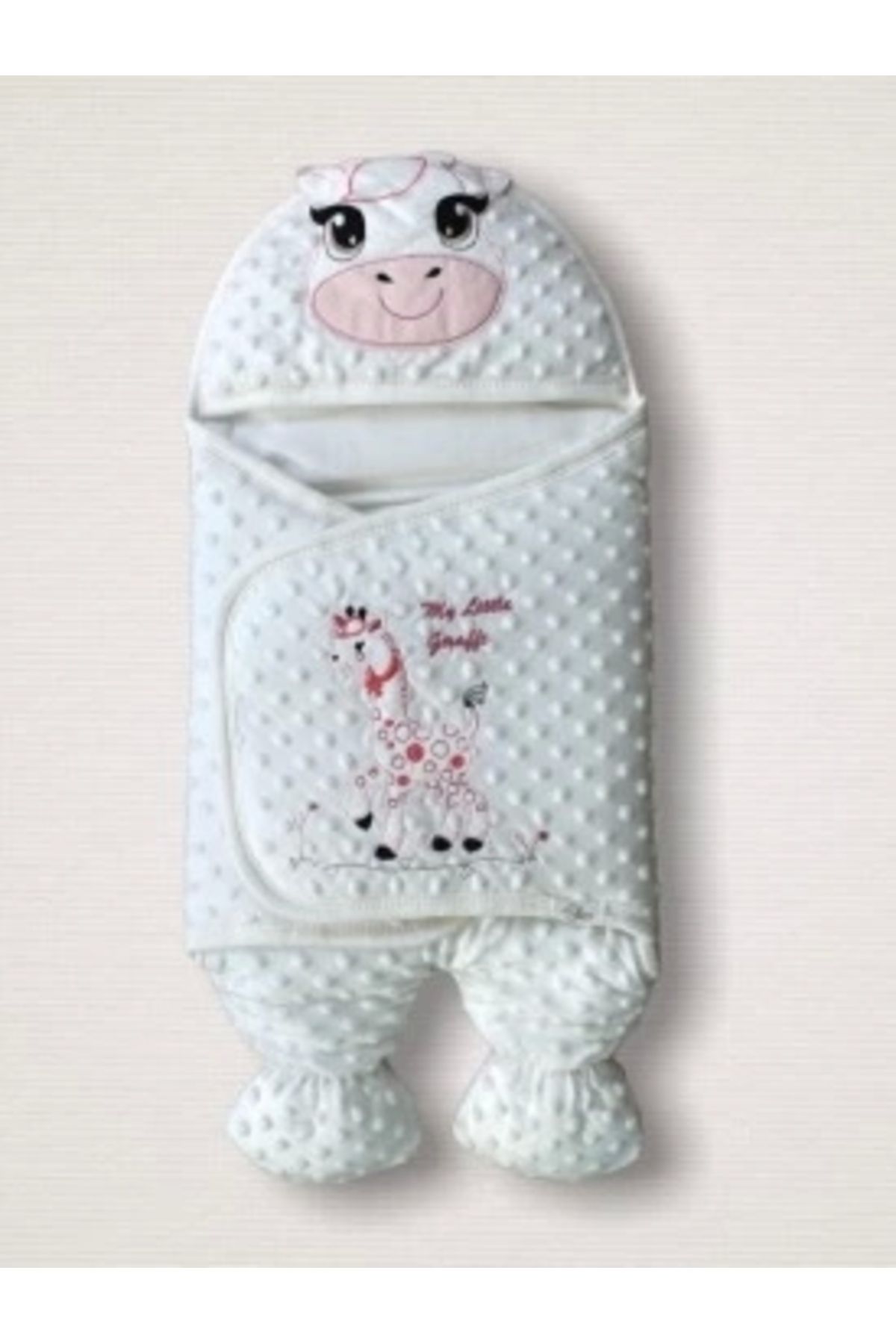 Diji Baby Yenidoğan Zürafa Nakışlı Şapkalı Kız Erkek Bebek Ayaklı Kundak Bebek Battaniyesi