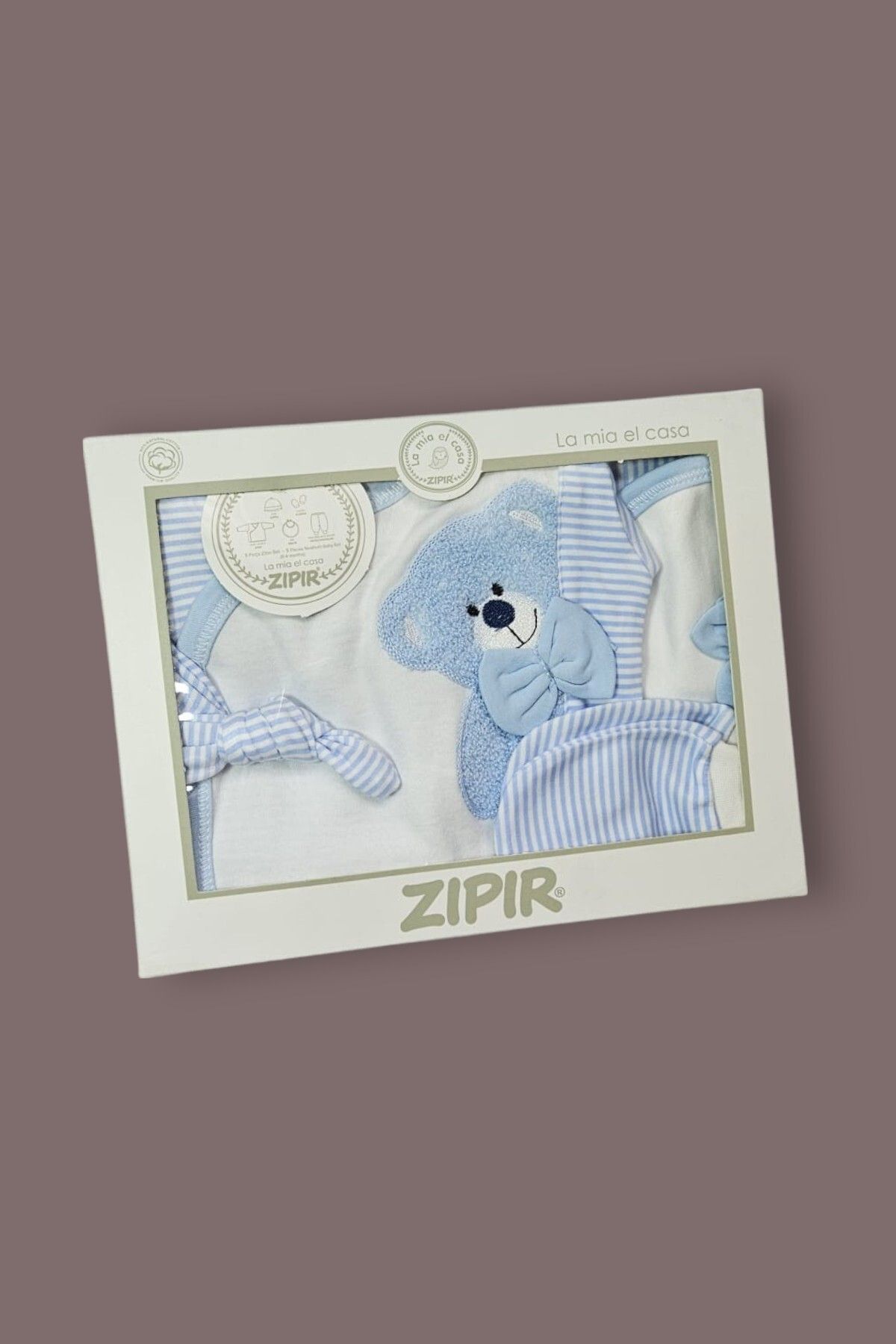Zıpır Luvvera 5li Hastane Çıkış Seti-mavi Çizgili Ayıcık Desenli