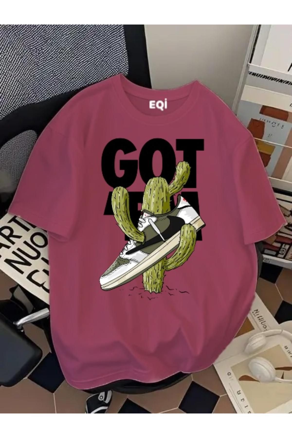 EQİ Got It Kaktüs Ayakkabı Baskılı Oversize T-Shirt