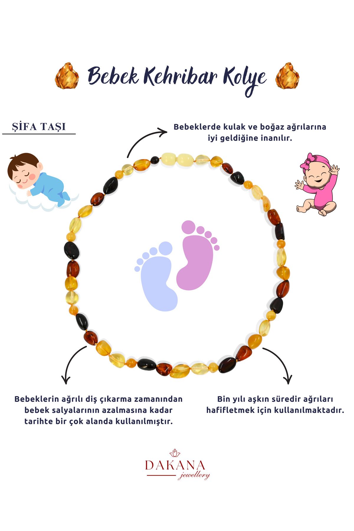 DAKANA JEWELLERY Sertifikalı Bebek Kehribar Kolye