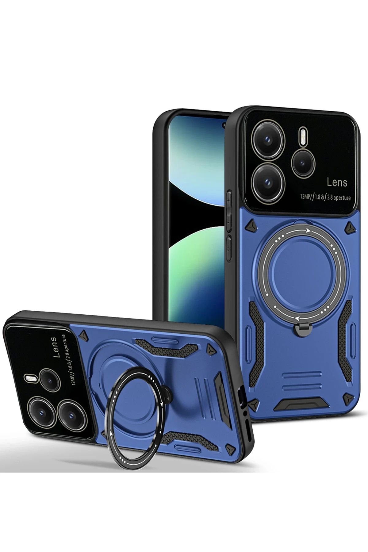 NewFace Xiaomi Redmi Note 14 4G Kılıf Joy Lens Standlı Kapak - Lacivert FERRG