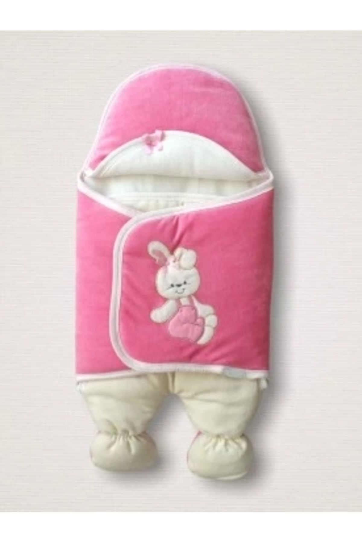 Diji Baby Yenidoğan Kadife Kumaş Ayıcık Nakışlı Şapkalı Kız Erkek Bebek Ayaklı Kundak Bebek Battaniyesi