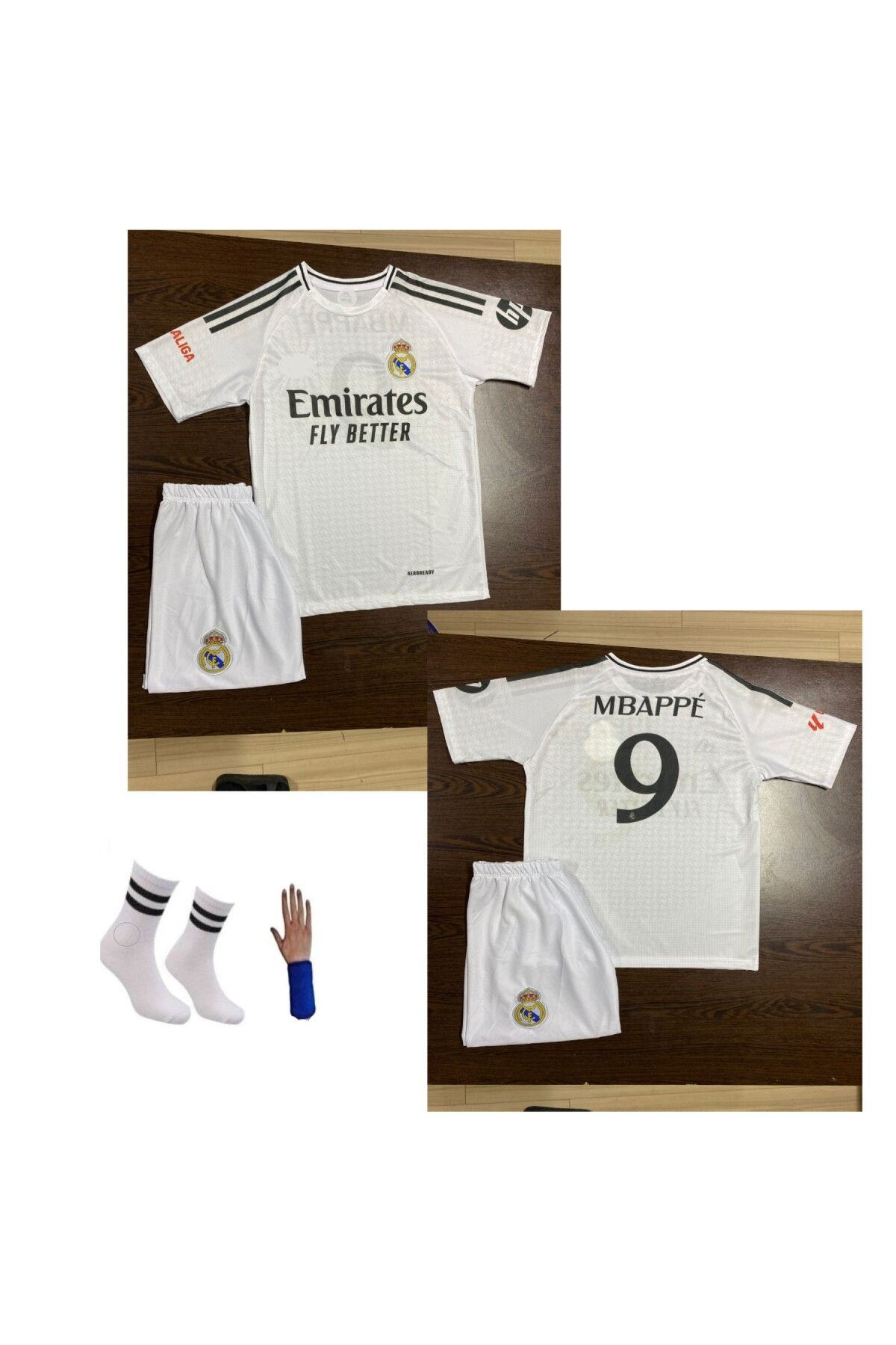 yenteks KOPYA - REAL MADRİD MBAPPE YENİ SEZON BEYAZ ÇOCUK FORMASI 2 PARÇA FORMA VE ŞORT