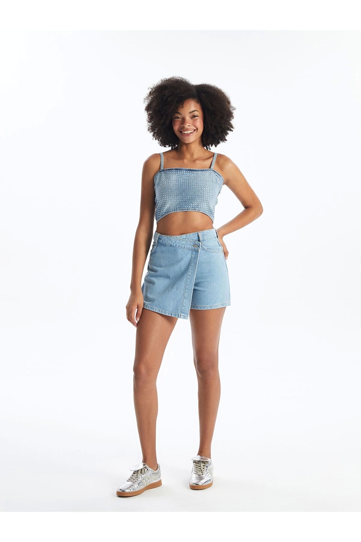 LC Waikiki XSIDE Mavi Kadın Dar Fit Düz Jean Şort Etek