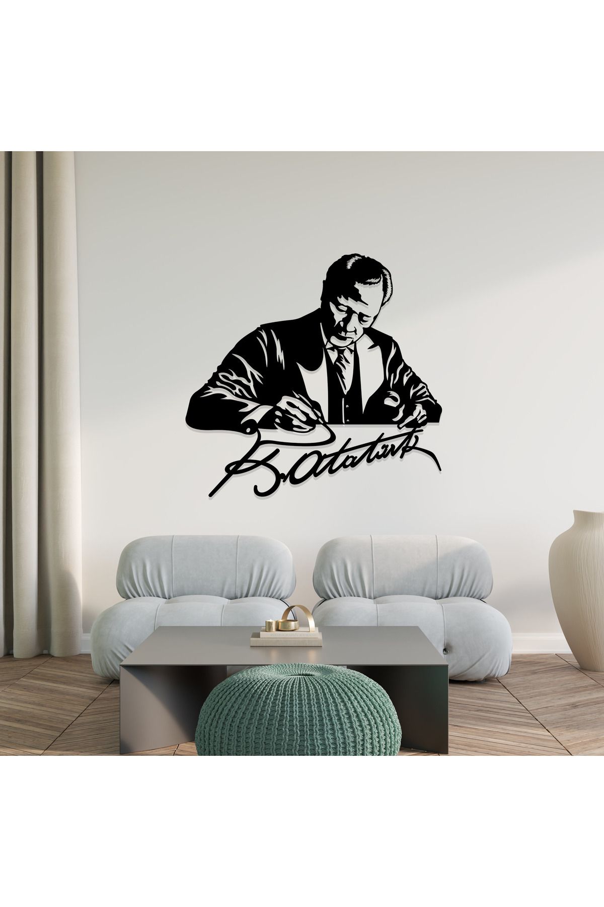 DECOVIENO Atatürk Portresi Metal Duvar Tablosu, Atatürk İmzalı Metal Tablo, Ev & Ofis Dekoru