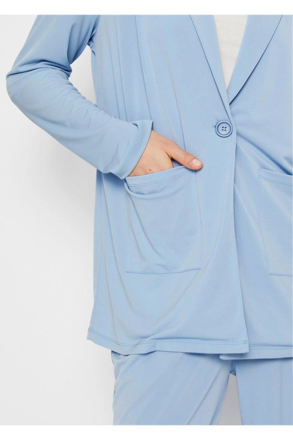 Şans Tekstil-Blauer Damen-Cardigan mit einem Knopf und ungefütterten Taschen, 26a36429 5