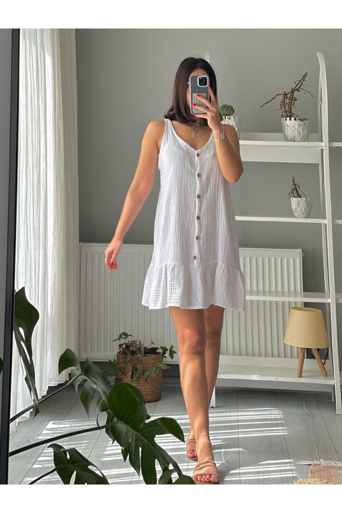 Sultana Collection ARKADAN BAĞLAMALI ÖN DÜĞMELİ KISA ELBİSE