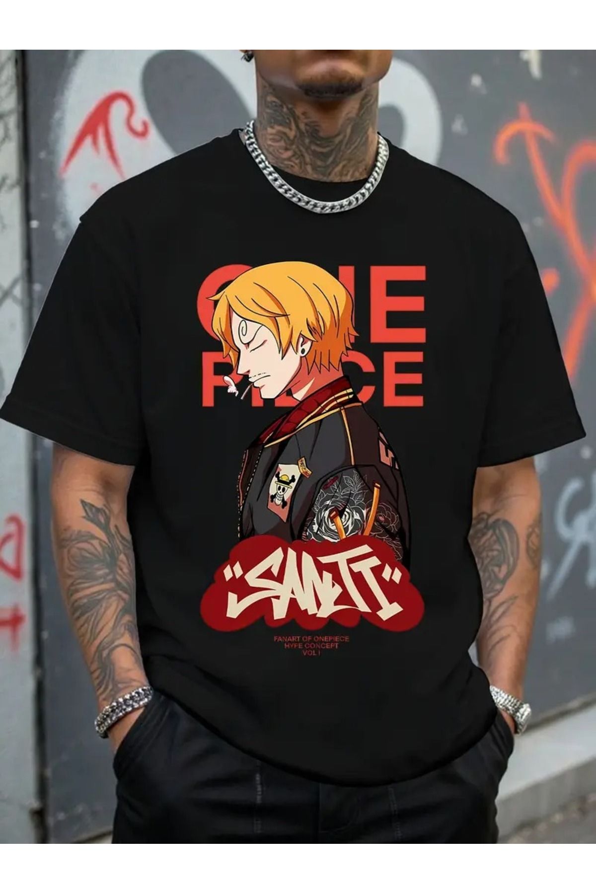 LAND MODA Anime trend Erkek baskılı spor kısa kollu moda tişörtü, yumuşak ve rahat poliester yuvarlak yaka