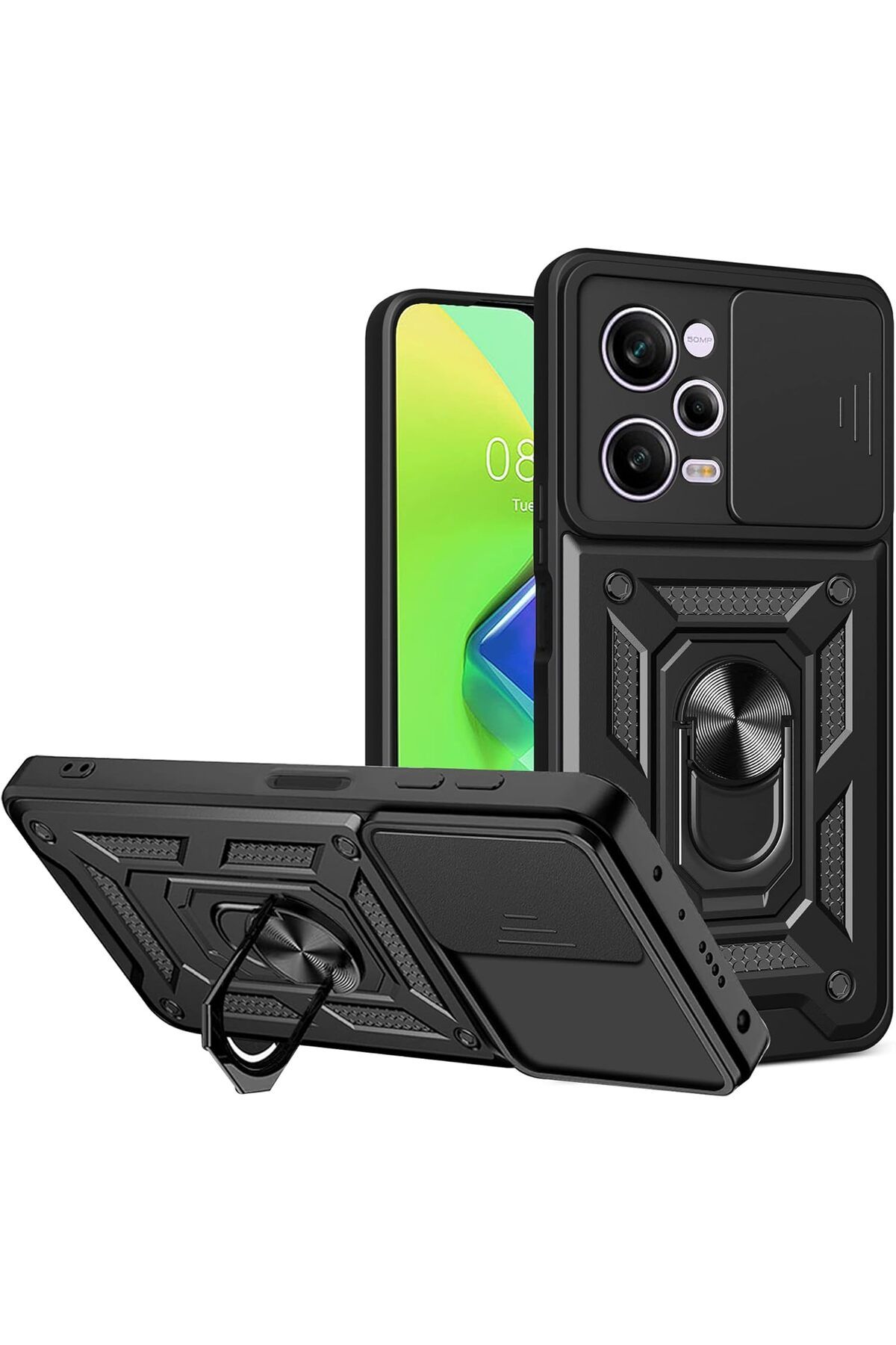 Rivor Redmi Note 12 Pro 5G & Poco X5 Pro 5G Kılıf Kamera Sürgülü Stand Yüzüklü Darbe Emici Koruyucu Kapak