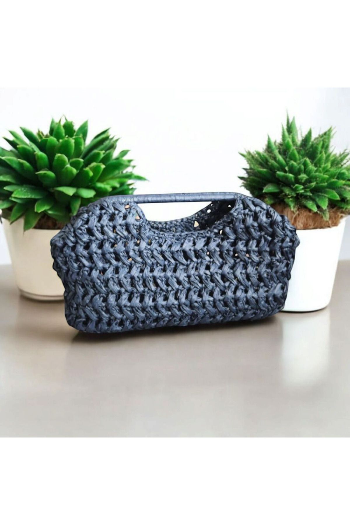 BY MİMİMU El Yapımı Rafya İp Clutch Portföy Çanta