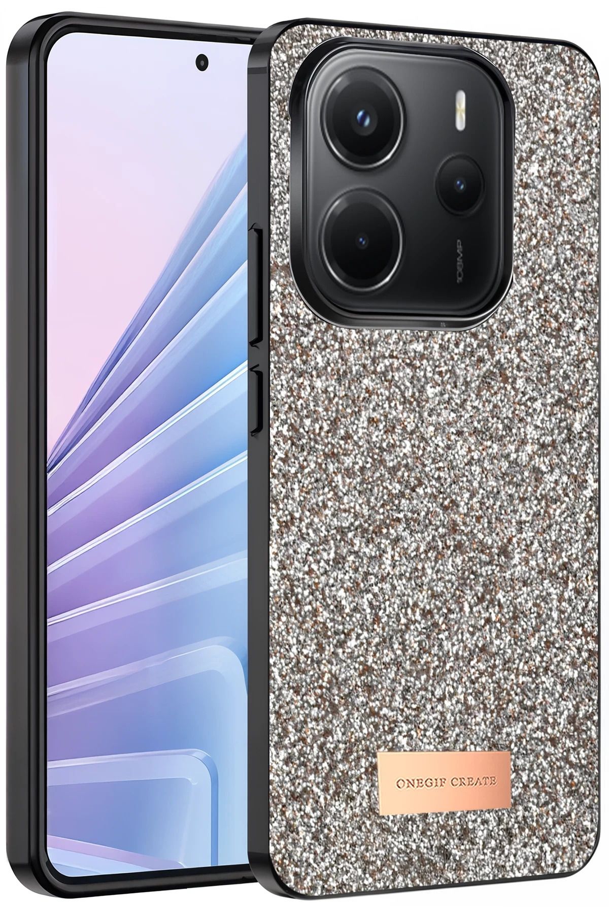 ONEGIF Xiaomi Redmi Note 14 4G Bright Simli Kapak - Gold FERRG