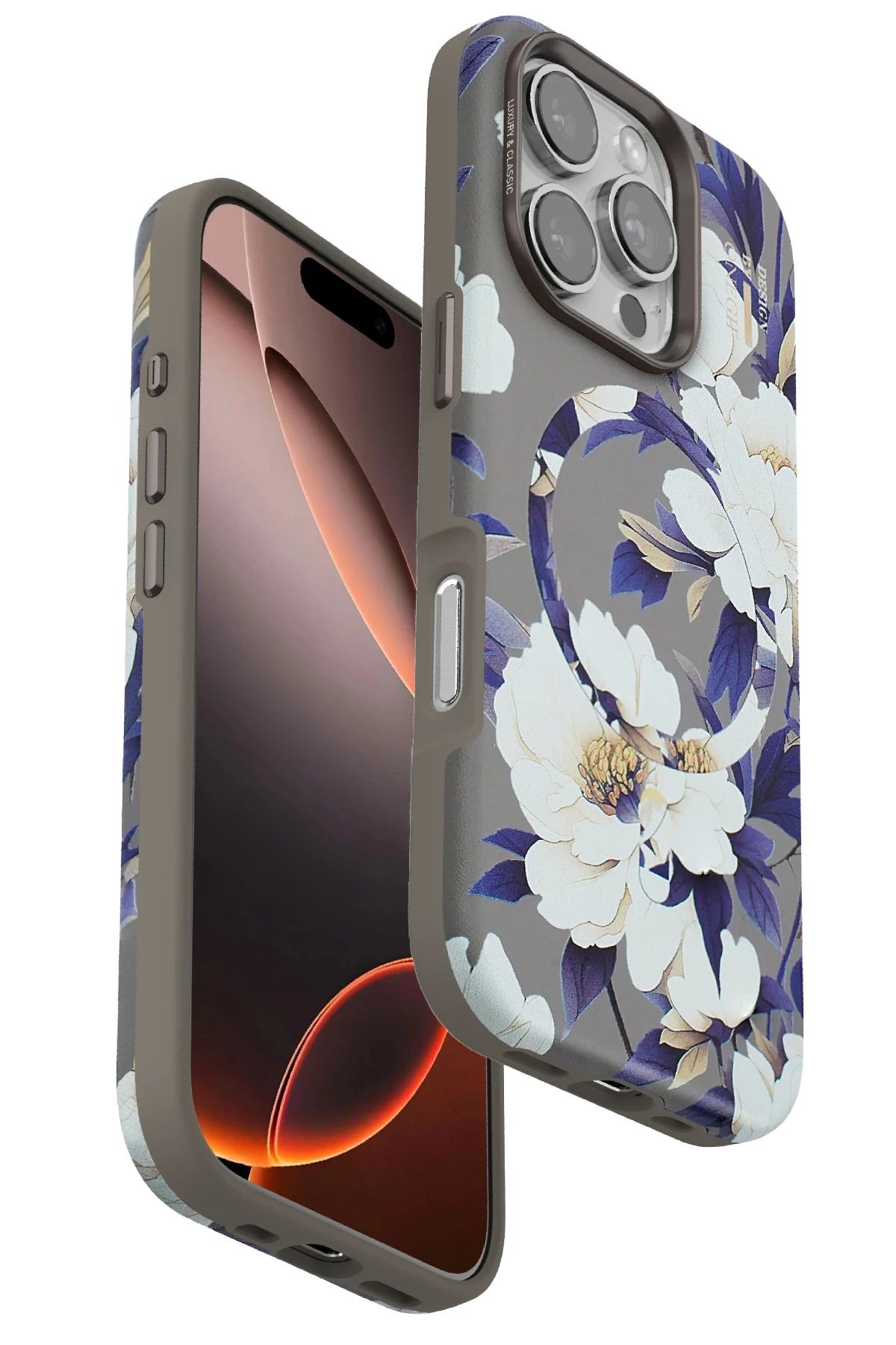 ONEGIF iPhone 16 Pro Flower Series Magsafe Kapak - Gri FLKRY