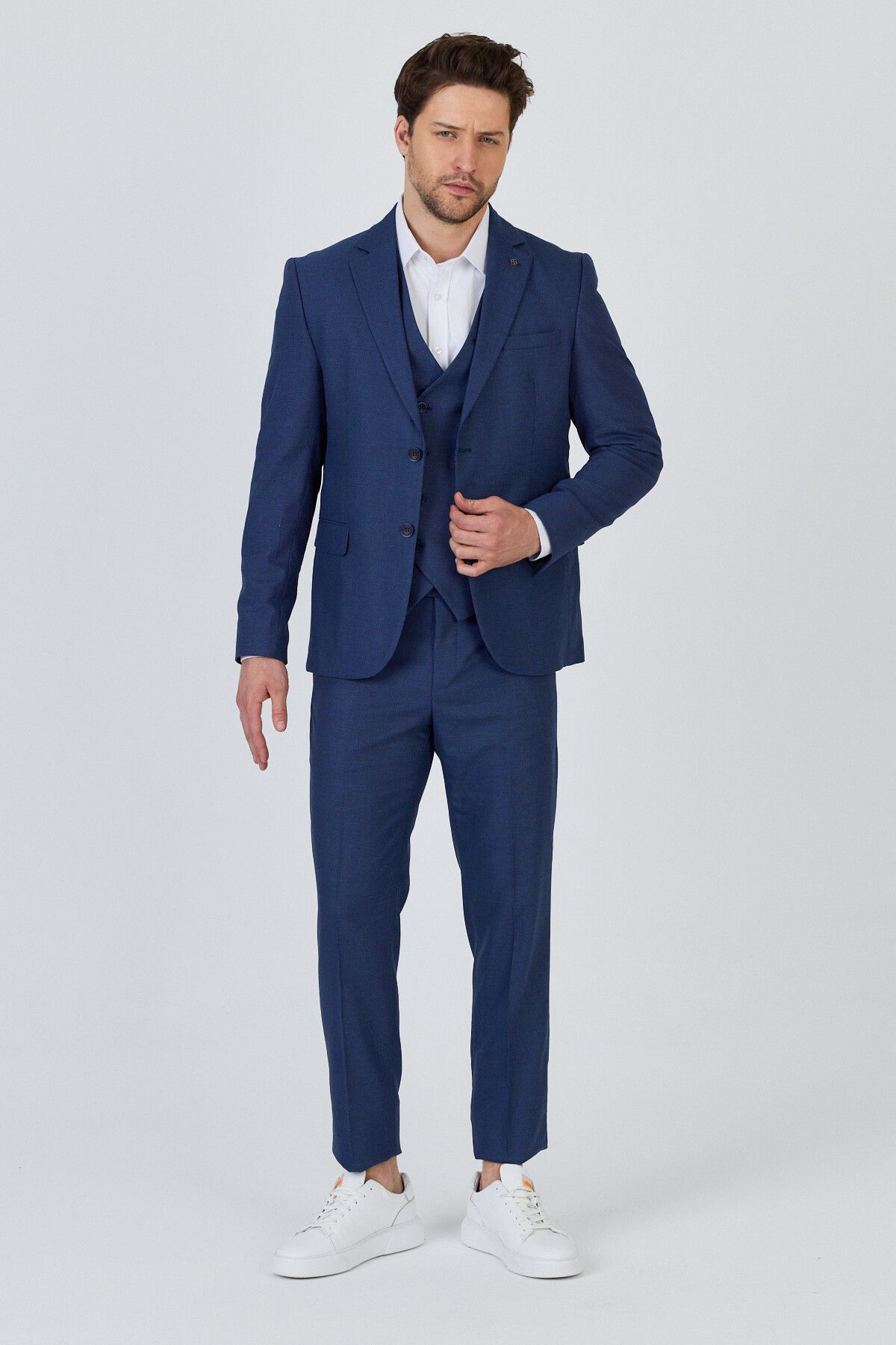 Frappoli Vasio Erkek Lacivert Polyester Kumaşlı Ceket+Pantolon+Yelekli Slim Fit Takim Elbise