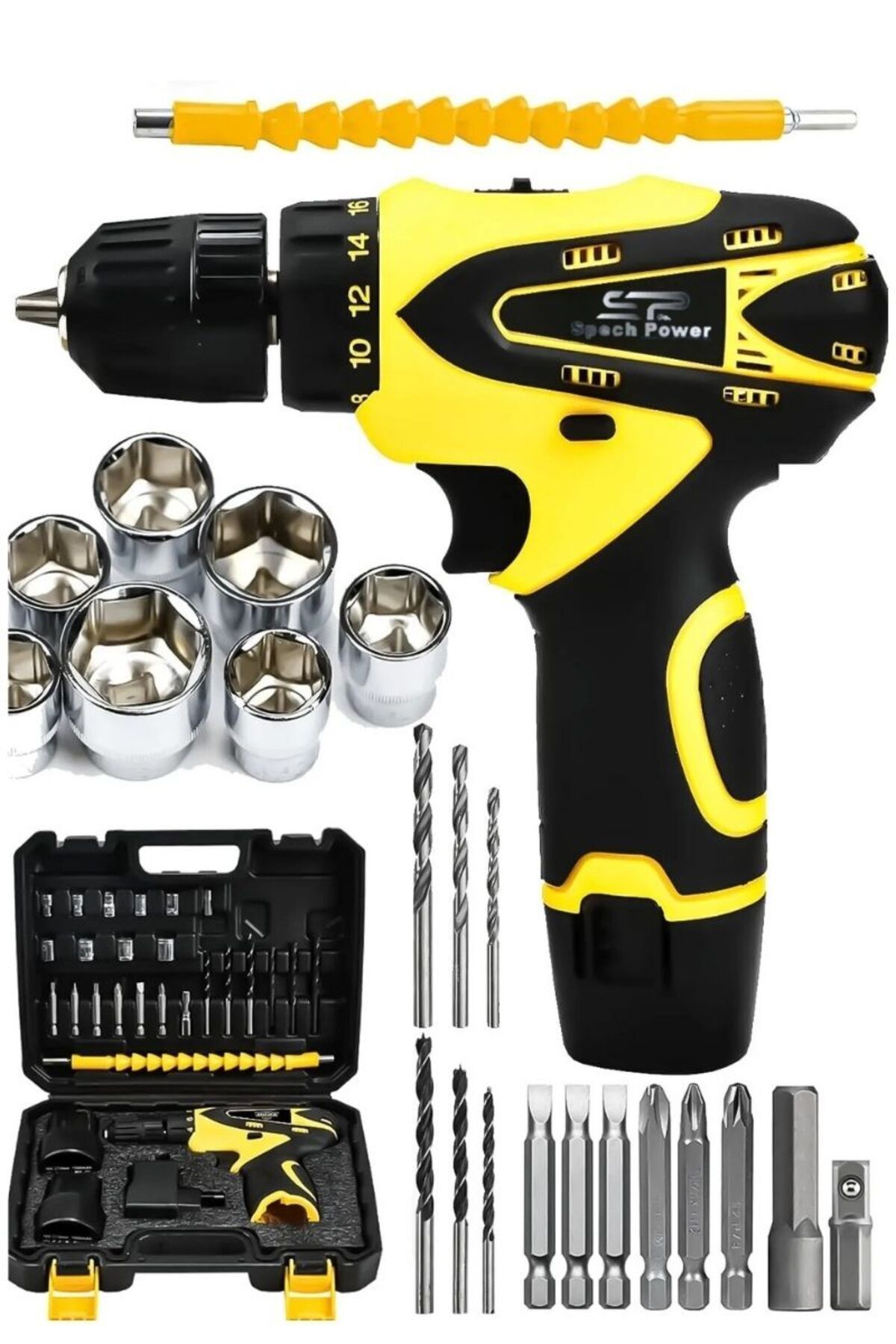 Spech Power USA 58 Volt 12 Amper Çift Lithyum Batarya Çift Akülü Vidalama Matkap Şarjlı Matkap