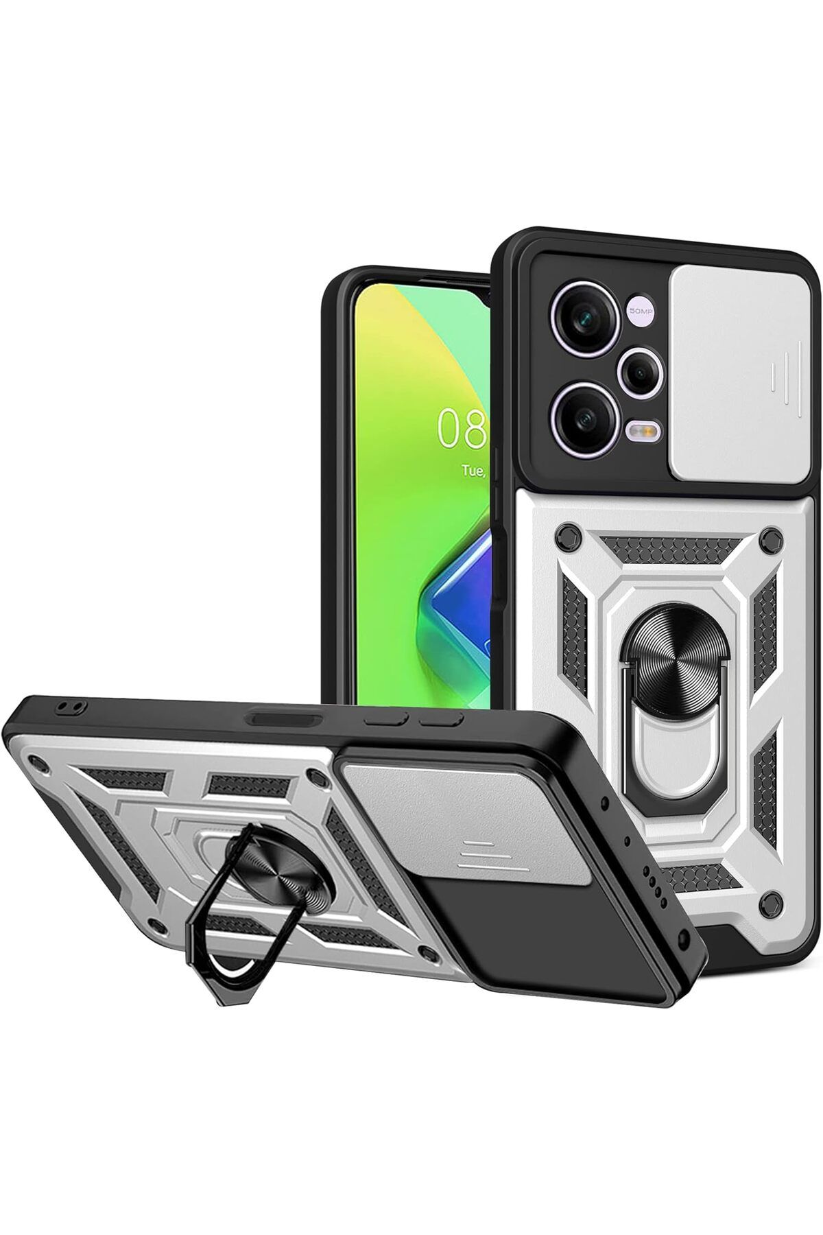 Rivor Redmi Note 12 Pro 5G & Poco X5 Pro 5G Kılıf Kamera Sürgülü Stand Yüzüklü Darbe Emici Koruyucu Kapak