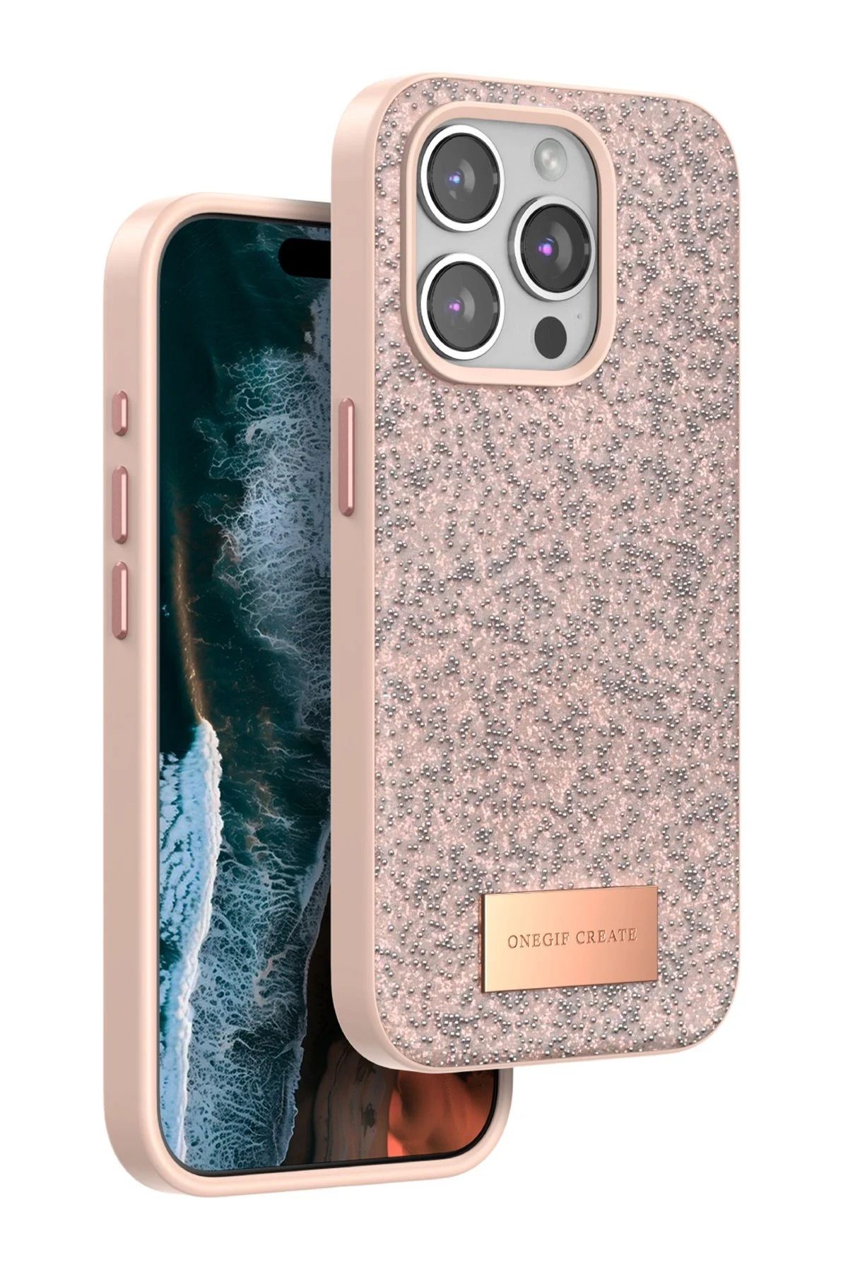 ONEGIF iPhone 15 Pro Bright Simli Kapak - Pembe FERRG