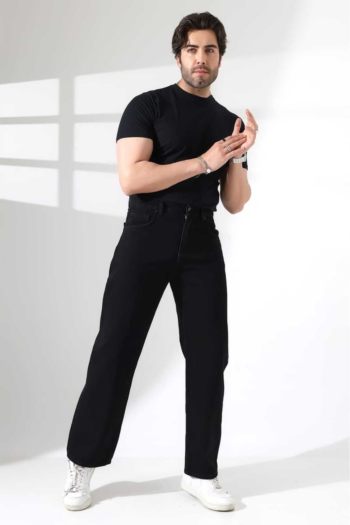 MODA SİYAH DENİM KUMAŞ BAGGY PANTOLON