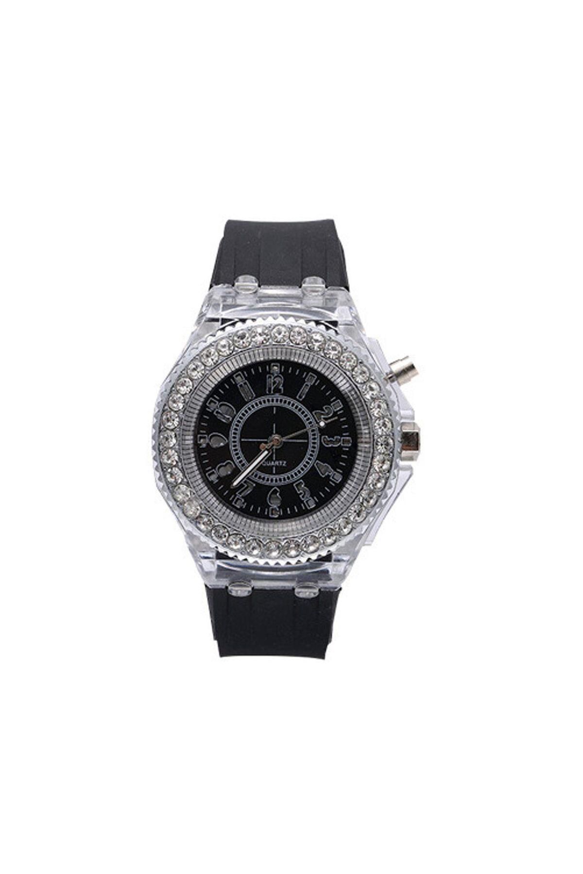 MNMYSTYLE Ceas Led Activ, Jocuri De Lumini În 7 Culori, 4 Moduri De Bliț, Ceas Clasic Mystyle Fashion Crystal, Negru - One Size