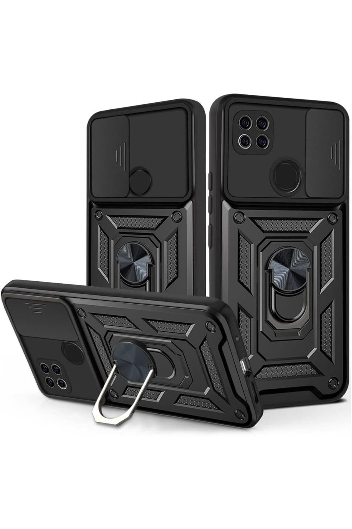 Rivor Xiaomi Redmi 9C & Redmi 10A Kılıf Kamera Sürgülü Standlı Yüzüklü Darbe Emici Koruyucu Tank Kapak