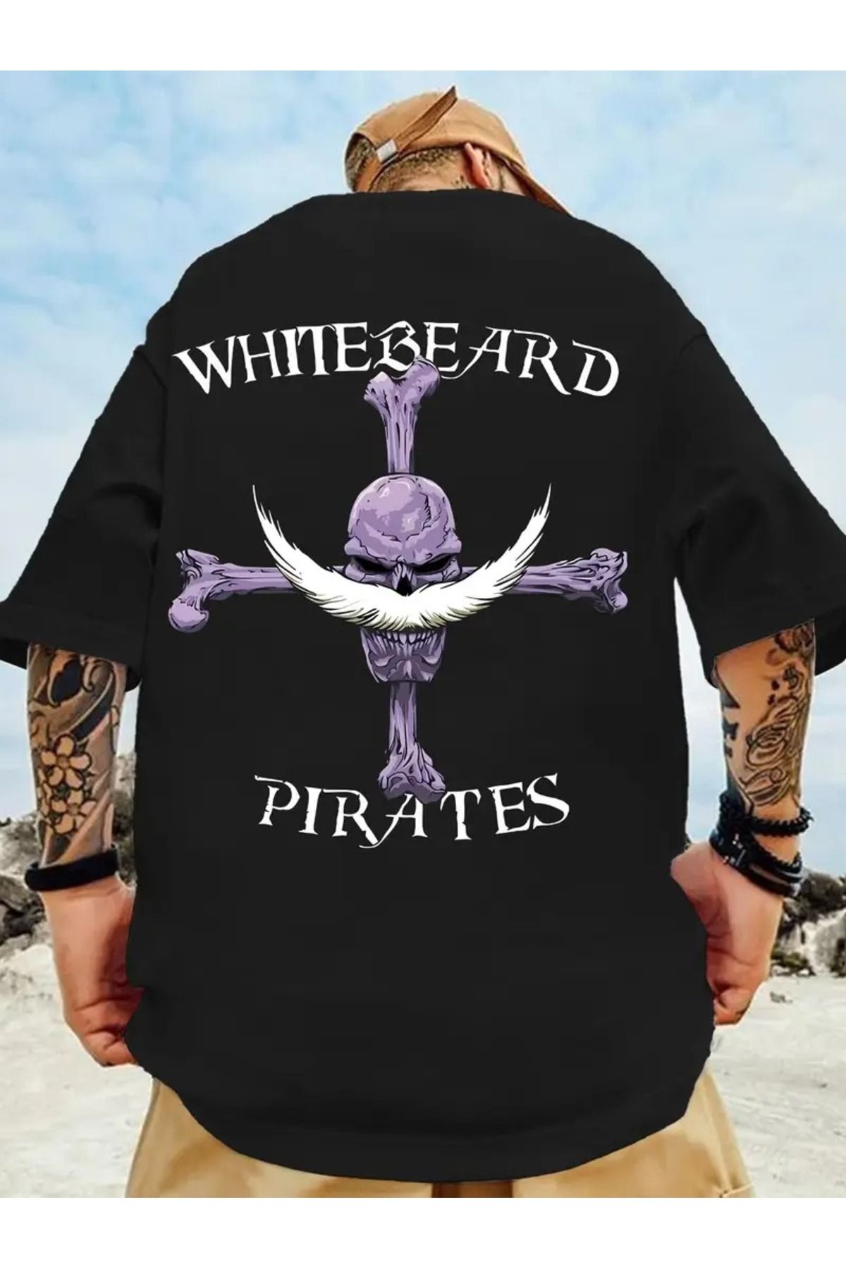 LAND MODA Whitebeard Korsanları" Grafik Erkek Tişörtü - Yumuşak Polyester, Gündelik Yuvarlak Yaka,