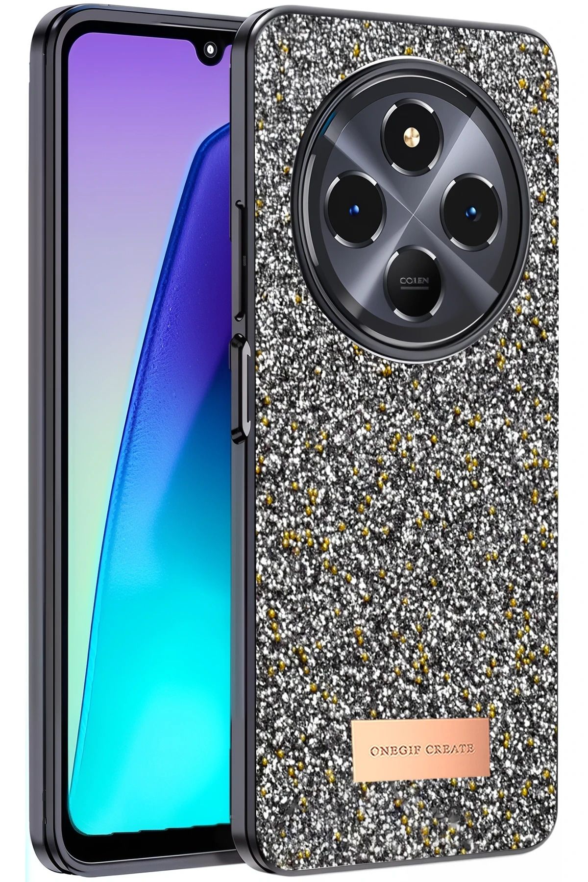 ONEGIF Xiaomi Redmi 14C Bright Simli Kapak - Gümüş FERRG